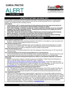 CLINICAL PRACTICE  ALERT October[removed]INTIMATE PARTNER VIOLENCE (IPV)