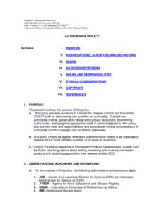 Category: General Administration CDC-GA[removed]Formerly CDC[removed]Date of Issue: [removed]Updated: [removed]Proponent: Office of the Director/Office of the Chief Science Officer