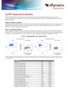 CyTOF® Reported Antibodies CyTOF®, single-cell mass cytometry, uses transition element isotopes as chelated antibody tags in atomic mass spectrometric analysis of single cells. Due to the lack of spectral overlap, CyTO
