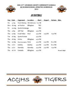 USD #377-ATCHISON COUNTY COMMUNITY SCHOOLS JR/SR HIGH SCHOOL ATHLETICS SCHEDULES 2014 JH FOOTBALL Day