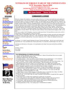 VETERANS OF FOREIGN WARS OF THE UNITED STATES VFW Newsletter March 2010 WILLIS POLHEMUS POST[removed]BIRCHWOOD AVE., UPPER NYACK, NEW YORK 10960 “Honor the Dead by Helping the Living”