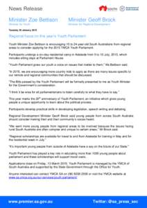 News Release Minister Zoe Bettison Minister Geoff Brock  Minister for Youth