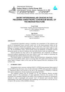 International Conference Nuclear Energy in Central Europe 2001 Hoteli Bernardin, Portorož, Slovenia, September 10-13, 2001 www: http://www.drustvo-js.si/port2001/ e-mail:  tel.:+ , + 