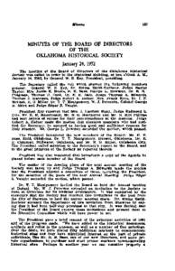 MINUTES OF THE BOARD OF DIRECTORS  OF THE OKLAHOMA HISTORICAL SOCIETY January 24, 1952 The meeting of the Bcurrd of Directors of the Oklahoma Historical