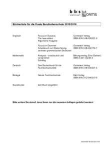 Bücherliste für die Duale BerufsoberschuleEnglisch Focus on Success The new edition