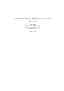 Qualitative Criteria of Admissibility for Enforced Agreements Luigi Sauro Dipartimento di Informatica Universit`a di Torino - Italy 