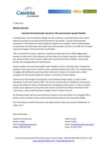 Microsoft Word - Media Release - Cassinia Environmental nominated for national environment award