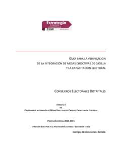 GUÍA PARA LA VERIFICACIÓN DE LA INTEGRACIÓN DE MESAS DIRECTIVAS DE CASILLA Y LA CAPACITACIÓN ELECTORAL CONSEJEROS ELECTORALES DISTRITALES