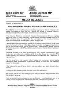 NSW INDUSTRIAL REFORM PROVIDES GREATER CHOICE