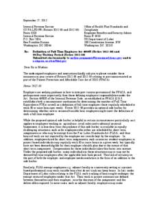 September 27, 2012 Internal Revenue Service CC:PA:LPD:PR (Notices[removed]and[removed]Room 5203 Internal Revenue Service P.O. Box 7604