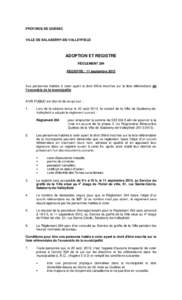 PROVINCE DE QUÉBEC  VILLE DE SALABERRY-DE-VALLEYFIELD ADOPTION ET REGISTRE RÈGLEMENT 264