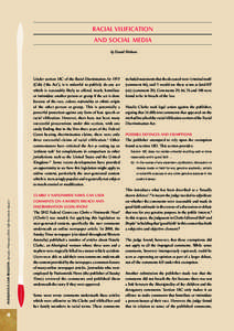 Racial vilification and social media by Daniel Herborn INDIGENOUS LAW BULLETIN January / February 2013, ILB Volume 8, Issue 4