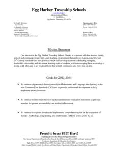 Egg Harbor Township Schools www.eht.k12.nj.us Administration Offices 13 Swift Drive Egg Harbor Township, NJ 08234