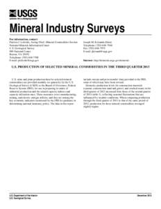 U.S. Production of Selected Mineral Commodities in the Third Quarter 2013