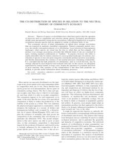 Ecology, 86(7), 2005, pp. 1757–1770 q 2005 by the Ecological Society of America THE CO-DISTRIBUTION OF SPECIES IN RELATION TO THE NEUTRAL THEORY OF COMMUNITY ECOLOGY GRAHAM BELL1