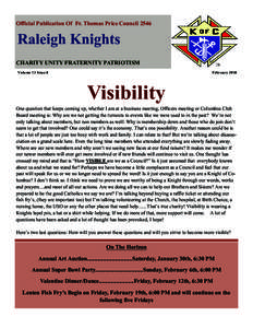 Official Publication Of Fr. Thomas Price CouncilRaleigh Knights CHARITY UNITY FRATERNITY PATRIOTISM Volume 13 Issue 8