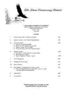 LAKE LEMON CONSERVANCY DISTRICT Board of Directors Meeting and Annual Picnic Riddle Point Park· Shelter July 19,:00 AM AGENDA