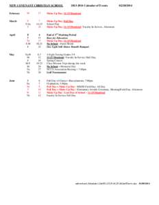 NEW COVENANT CHRISTIAN SCHOOL[removed]Calendar of Events