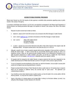 Office of the Auditor General  State of Rhode Island and Providence Plantations - General Assembly Dennis E. Hoyle, CPA - Auditor General oag.ri.gov 86 Weybosset Street  Providence, RI  [removed]