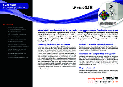 EMBEDDED SECURITY SOLUTIONS MatrixDAR  FIPS Inside: A Certification Mark of NIST, which
