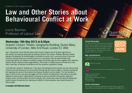 Invitation to the Inaugural Lecture  Law and Other Stories about Behavioural Conflict at Work Lizzie Barmes Professor of Labour Law