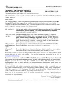 Rear Structure Reinforcement ______________________________________________________________________________________ IMPORTANT SAFETY RECALL  N46 / NHTSA 13V-252