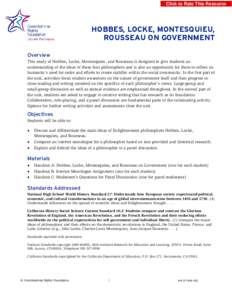 Click to Rate This Resource  HOBBES, LOCKE, MONTESQUIEU, ROUSSEAU ON GOVERNMENT Overview This study of Hobbes, Locke, Montesquieu, and Rousseau is designed to give students an