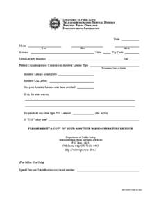 Department of Public Safety  Telecommunications Services Division Amateur Radio Operator Identification Application 	Date: _____________