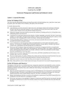 TOWN OF CAROLINE Local Law No. 2 of 2007 Stormwater Management and Erosion and Sediment Control Article 1 - General Provisions Section 101 Findings of Fact