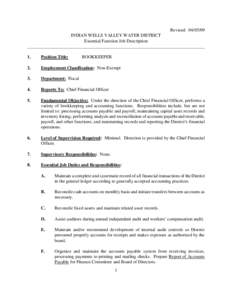 Revised: [removed]INDIAN WELLS VALLEY WATER DISTRICT Essential Function Job Description ______________________________________________________________________________ 1.