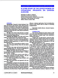 Journal of IMAB - Annual Proceeding (Scientific Papers) 2007, vol. 13, book 2  IN VITRO STUDY OF THE EFFECTIVENESS OF INTRACANAL IRRIGANTS ON CANDIDA ALBICANS Elka Radeva, B. Indjov, R. Vacheva*