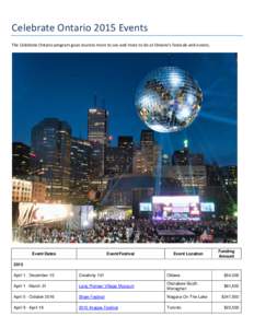 Celebrate Ontario 2015 Events