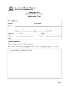 Karnet Prison Farm  Community Liaison Group Application Form Personal Details