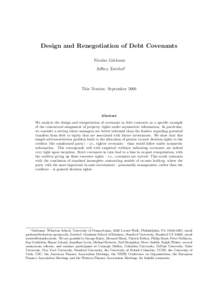 Design and Renegotiation of Debt Covenants Nicolae Gˆarleanu Jeffrey Zwiebel∗ This Version: September 2006