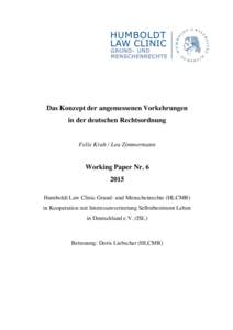 Das Konzept der angemessenen Vorkehrungen in der deutschen Rechtsordnung Felix Krah / Lea Zimmermann  Working Paper Nr. 6