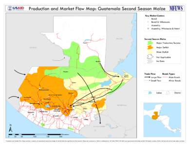 Production and Market Flow Map: Guatemala Second Season Maize Key Market Centers ! ( Retail 