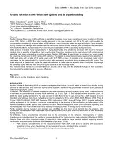 Proc. ISMAR-7, Abu Dhabi, 9-13 Oct 2010, in press  Arsenic behavior in SW Florida ASR systems and its expert modeling 1,2  3