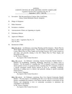 AGENDA COUNTY COUNCIL OF ANNE ARUNDEL COUNTY, MARYLAND Legislative Session 2014, Legislative Day No. 35 September 2, [removed]:00 P.M. A.