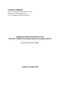 EUROPEAN COMMISSION HEALTH & CONSUMER PROTECTION DIRECTORATE-GENERAL Directorate C - Scientific Health Opinions Unit C2 - Management of scientific committees II