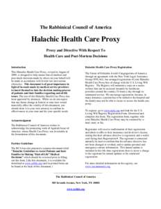 Medical ethics / Law / Legal documents / Medical terms / Euthanasia / Advance health care directive / Health care proxy / Rabbi / Halakha / Medicine / Healthcare law / Health