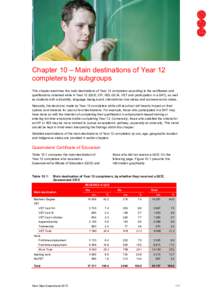 Chapter 10 – Main destinations of Year 12 completers by subgroups This chapter examines the main destinations of Year 12 completers according to the certificates and qualifications obtained while in Year 12 (QCE, OP, I