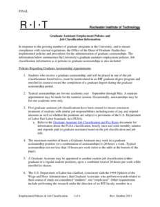 FINAL  R •I •T Rochester Institute of Technology Graduate Assistant Employment Policies and