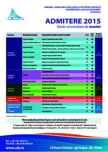 ROMÂNIA • MINISTERUL EDUCAŢIEI ŞI CERCETĂRII ŞTIINŢIFICE UNIVERSITATEA „VASILE ALECSANDRI” DIN BACĂU ADMITERE 2015 Studii universitare de master