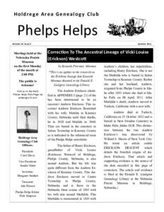 Volume 19, Issue 2  Phelps Helps Holdrege Area Genealogy Club