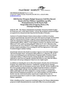 FOR	
  IMMEDIATE	
  RELEASE	
  March	
  17,	
  2014	
   Contact:	
  Jay	
  Coghlan,	
  Nuclear	
  Watch	
  NM,	
  [removed],	
  c.	
  [removed],	
   [removed]	
    