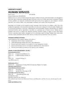 ASSOCIATE IN ARTS  HUMAN SERVICES (61 hrs. min.) CIP: [removed]School of Liberal Arts, [removed]