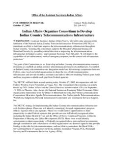 Americas / Bureau of Indian Affairs / Neal McCaleb / Indian Health Service / Federal Communications Commission / Native Americans in the United States / Infrastructure / United States Bureau of Indian Affairs / Government / United States