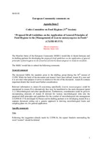 [removed]European Community comments on Agenda Item 5 Codex Committee on Food Hygiene (37th Session) “Proposed Draft Guidelines on the Application of General Principles of