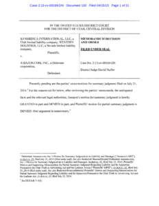 Case 2:13-cvDN Document 130 FiledPage 1 of 31  IN THE UNITED STATES DISTRICT COURT FOR THE DISTRICT OF UTAH, CENTRAL DIVISION  SANMEDICA INTERNATIONAL, LLC, a