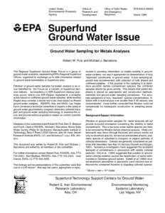 Superfund Ground Water Issue: Ground Water Sampling for Metals Analyses